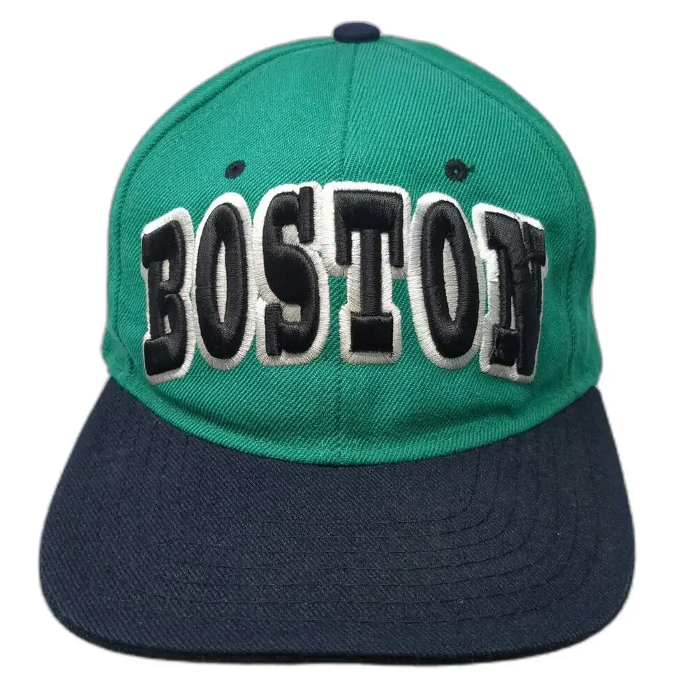 Premium Headwear Snapback Green Black White One Size Hat Boston B Logo Flat Bill